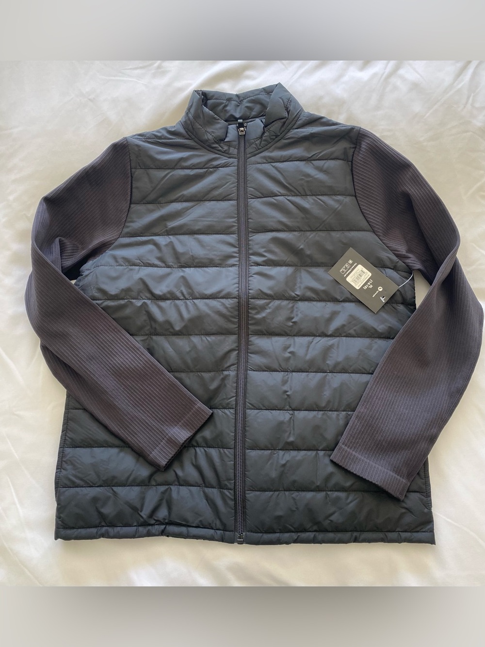 Womens Black Quilted Hybrid Jacket with Ribbed Sleeves